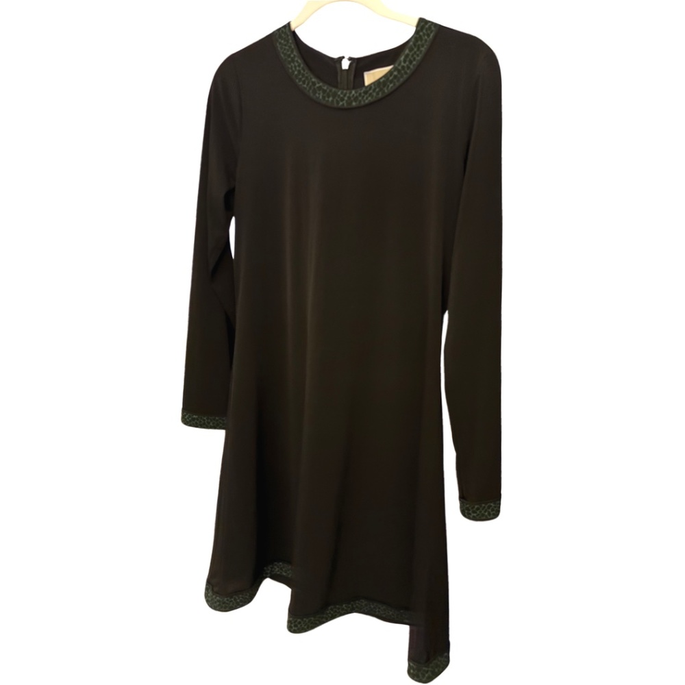 MICHAEL Michael Kors Long Sleeve Jersey Dress with Animal Print Detail, Size L